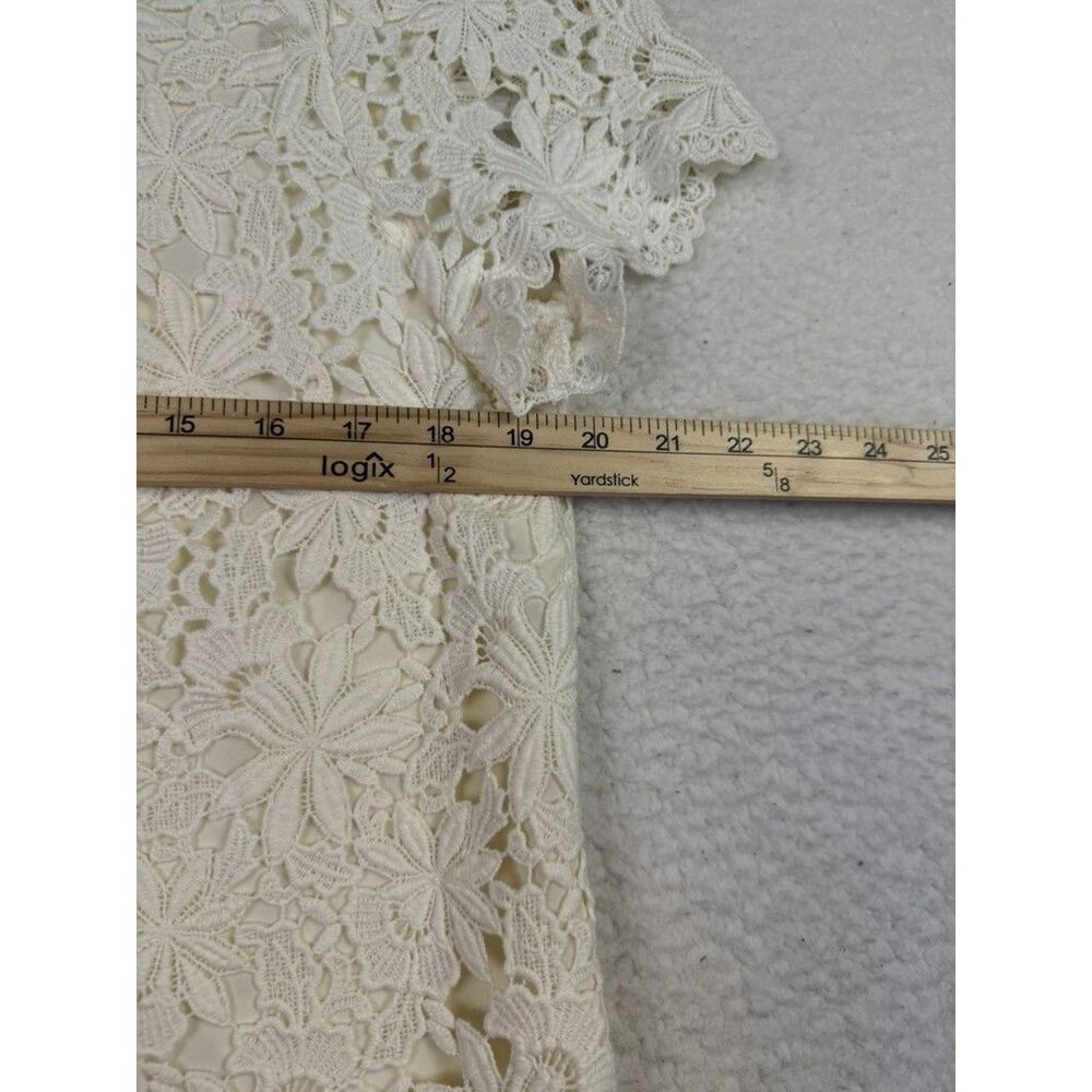 NEW Talbots Shirt Womens 14 Ivory Floral‎ Lace Short Sleeve Scalloped Hem Casual - Picture 6 of 8